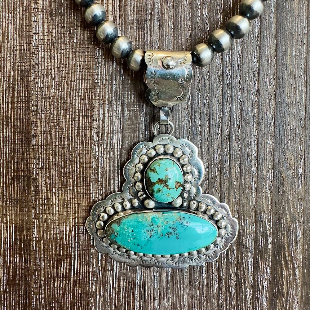 AUTHENTIC Navajo Turquoise and Sterling Silver Pendant- Stamped
